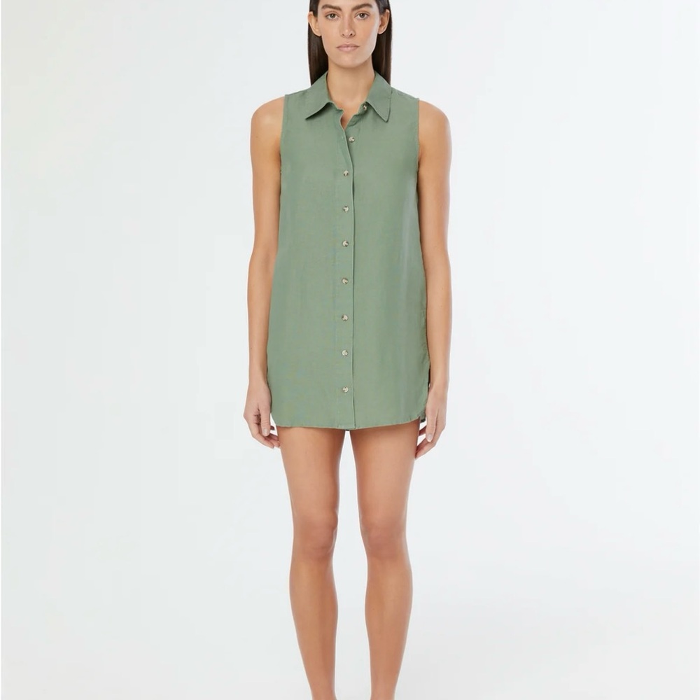 Onia linen/lyocell Sleeveless Green Button-Up Mini Dress (or tunic)